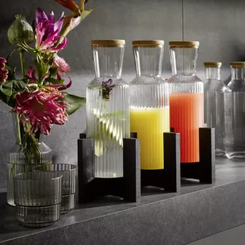 APS LINES glazen karaf 1,0 liter helder met kurkdeksel, ribbelstructuur 10726