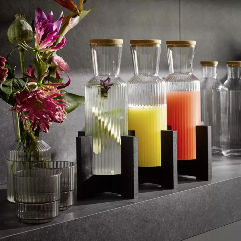 APS LINES glazen karaf 1,0 liter helder met kurkdeksel, ribbelstructuur 10726