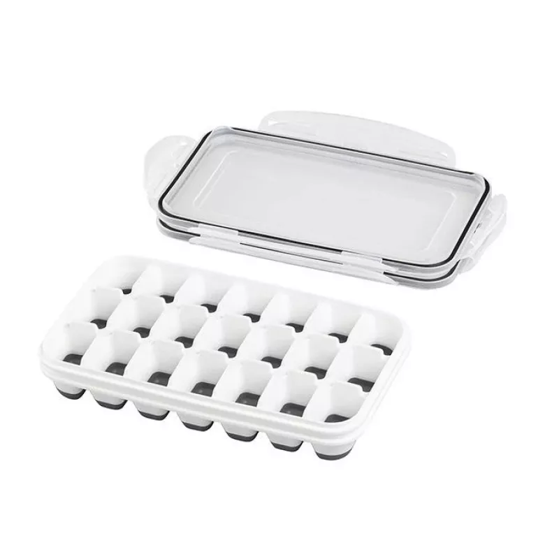 APS ijsblokjesbox met deksel, transparant/grijs, 2-delige set, polypropyleen, vaatwasmachinebestendig 36103