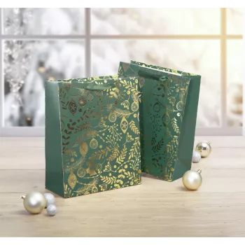 SIGEL GT118 cadeautassen, gouden ornamenten op groen, 26 x 32 cm, 5-pack