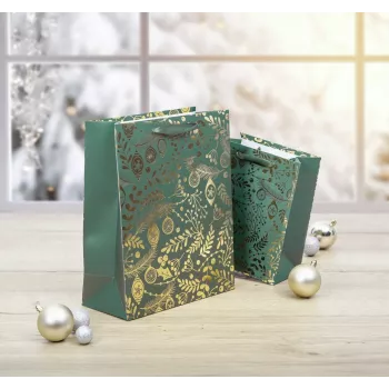 SIGEL GT118 cadeautassen, gouden ornamenten op groen, 26 x 32 cm, 5-pack