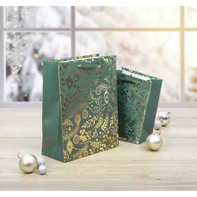 SIGEL GT118 cadeautassen, gouden ornamenten op groen, 26 x 32 cm, 5-pack