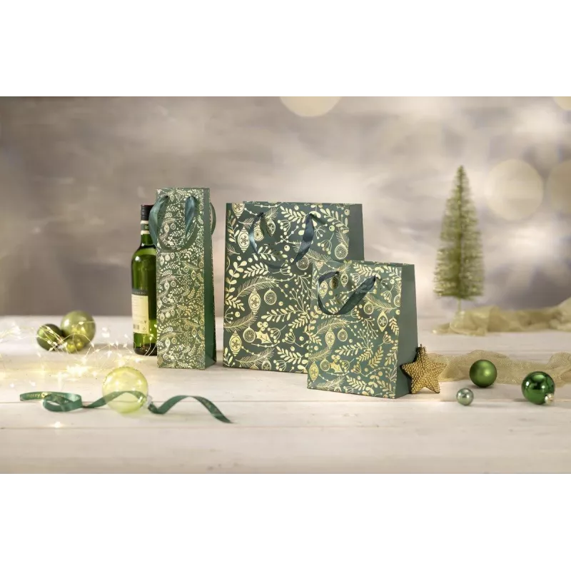 SIGEL GT118 cadeautassen, gouden ornamenten op groen, 26 x 32 cm, 5-pack