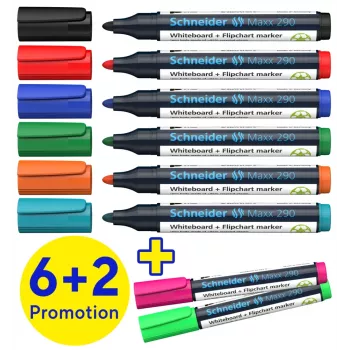 Schneider Maxx 290 whiteboard- en flipchartmarker 8-delige set diverse kleuren, ronde punt 2,0-3,0 mm 129098