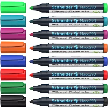 Schneider Maxx 290 whiteboard- en flipchartmarker 8-delige set diverse kleuren, ronde punt 2,0-3,0 mm 129098