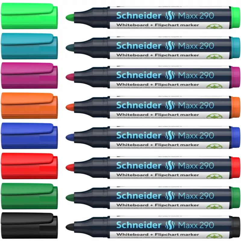 Schneider Maxx 290 whiteboard- en flipchartmarker 8-delige set diverse kleuren, ronde punt 2,0-3,0 mm 129098