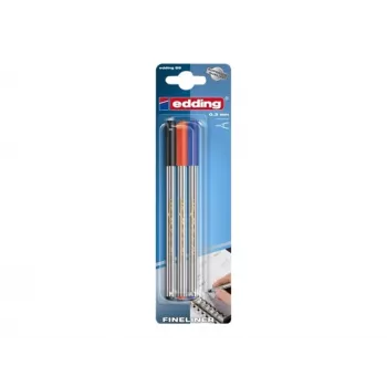 Edding 4-89-3-1999 fineliner-pennenset, 0,3 mm, zwart, rood, blauw (3 pennen)
