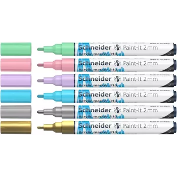 Schneider Paint-It 310 V2 acrylmarker-set, verschillende kleuren, 2,0 mm ronde punt, 6 stuks 120196