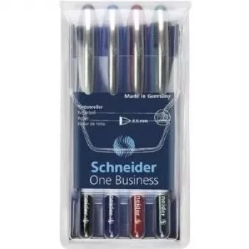 Schneider Edding One Business stick balpen, zwart/blauw/groen/rood, 4-pack 183094
