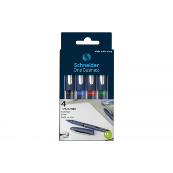 Schneider Edding One Business stick balpen, zwart/blauw/groen/rood, 4-pack 183094