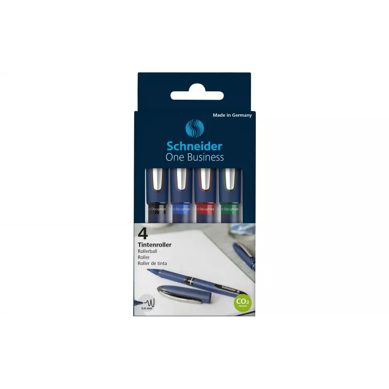 Schneider Edding One Business stick balpen, zwart/blauw/groen/rood, 4-pack 183094