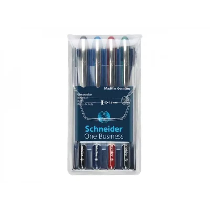Schneider Edding One Business stick balpen, zwart/blauw/groen/rood, 4-pack 183094