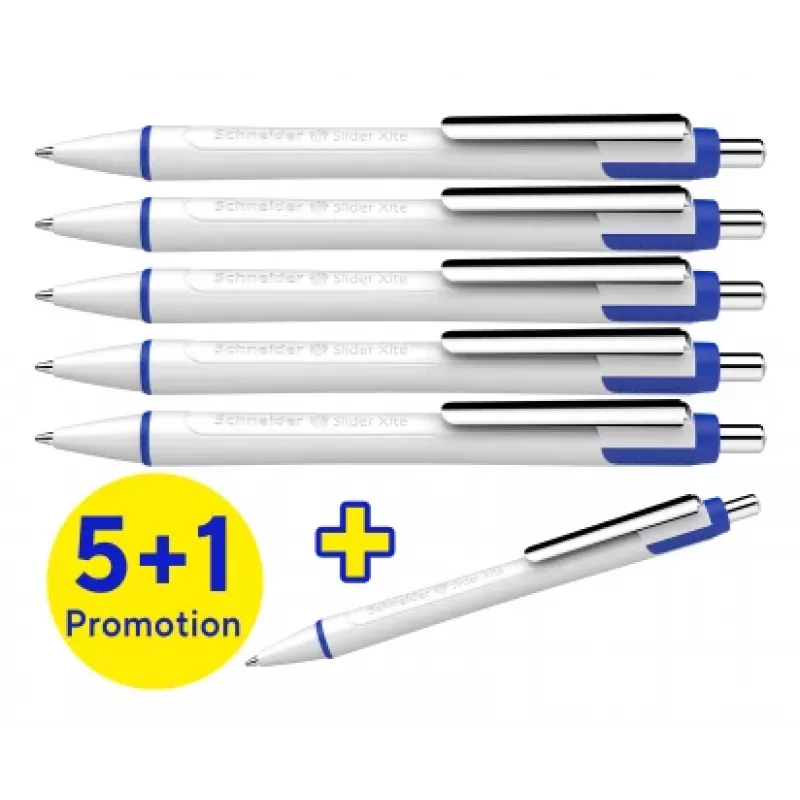 Schneider Slider Xite balpen 5+1 pack, blauwe inkt, witte behuizing 133286
