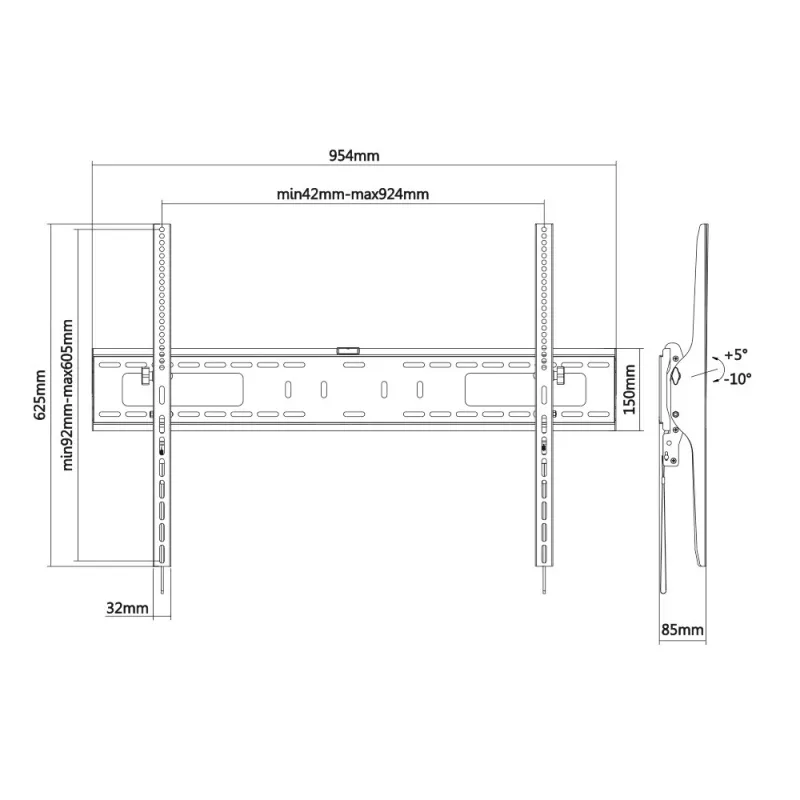 E+P Elektrik kantelbare wandhouder voor 55-100 inch displays, zwart WHS217 5625517