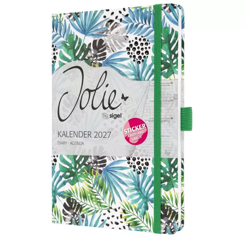 SIGEL Jolie 2027 weekplanner A5 Green Jungle Fever softcover met elastiek, penlus, 2 leeslinten 7J355