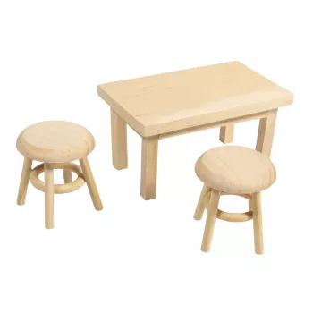 Rayher mini-wichteltafel met 2 krukjes, natuurlijk hout, 3-delige set 46819505