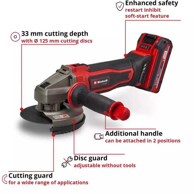Einhell TE-AG 18/125-2 Li accu-haakse slijper 18V 125mm met 4,0Ah accu en oplader 4431190