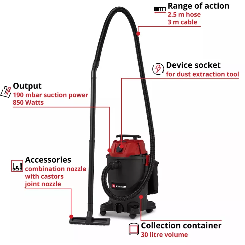 Einhell TC-VC 3055 A nat- en droogzuiger 30 L RVS 1500 W 2347430