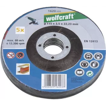 Wolfcraft 1622300 doorslijpschijf met verzonken midden 125 mm x 22,23 mm x 1,0 mm, 5-pack