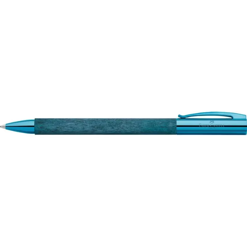 Faber-Castell Ambition balpen – blauwe houten behuizing, zwarte inkt, chromen sierring 148035