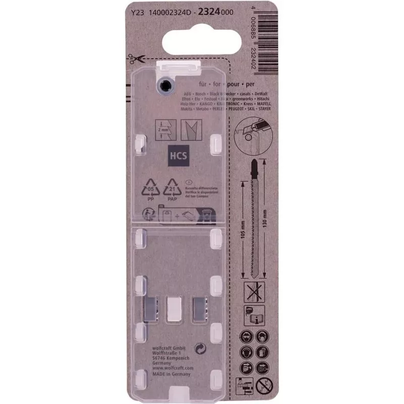 Wolfcraft 2324000 decoupeerzaagblad HCS 130 mm T-schacht 1 stuk