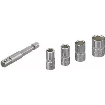 Wolfcraft 2413000 5-delige buitenzeskant dopsleutelset, 1/4 inch aandrijving, chroom-vanadiumstaal