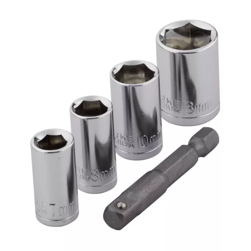 Wolfcraft 2413000 5-delige buitenzeskant dopsleutelset, 1/4 inch aandrijving, chroom-vanadiumstaal