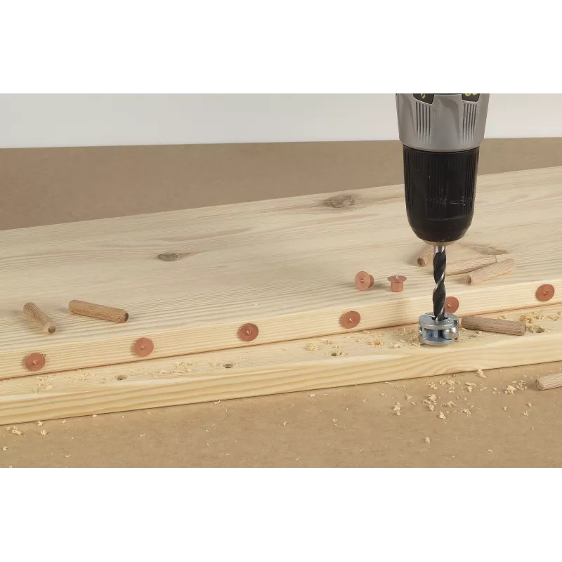 Wolfcraft 2916000 beukenhouten deuvelset 6 mm, 50 geribbelde deuvels + 4 stalen deuvelmarkeerders