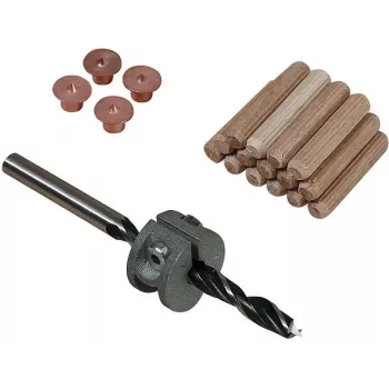 Wolfcraft 8 mm beukenhouten deuvelset met boor, diepteaanslag en markers (50 deuvels, 56 delen) 2917000