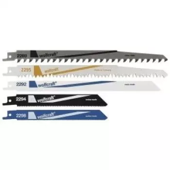 Wolfcraft 3599000 reciprozaagbladset, 5-delig, HCS & bi-metaal, 150/230 mm, 6/18 TPI, universele 1/2 inch schacht