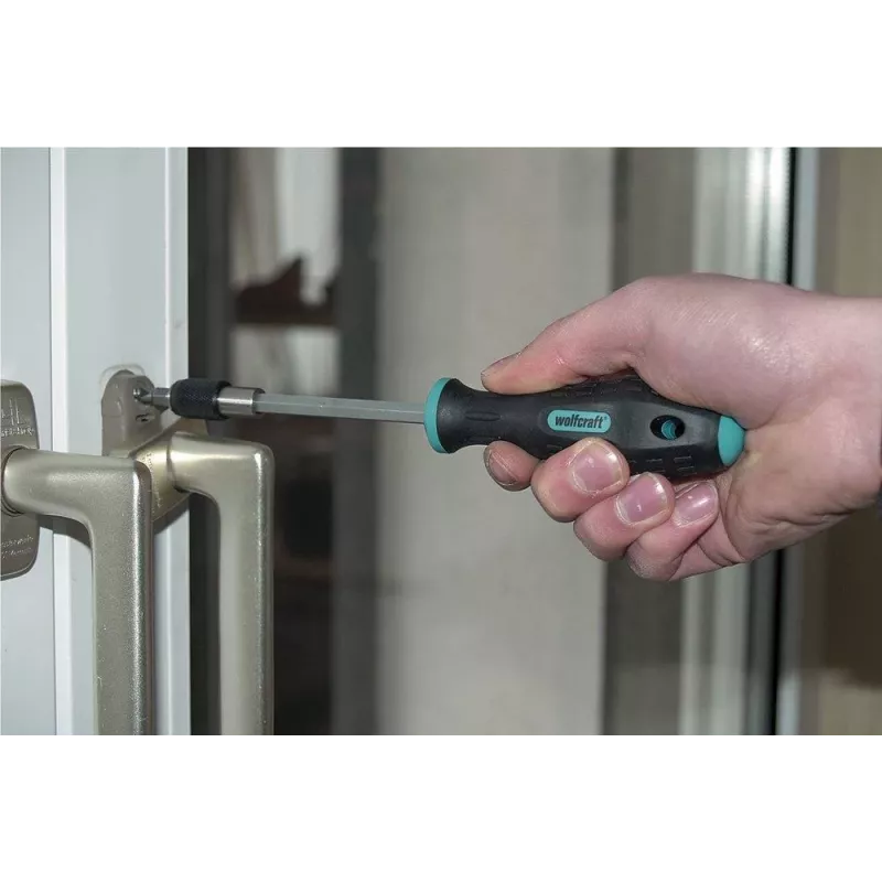 Wolfcraft werkplaats bitschroevendraaier 1/4 inch (6,3 mm) met magnetische bithouder, 2-componenten ergonomische greep, chroom-vanadiumstalen schacht, 155 mm lengte 8725000