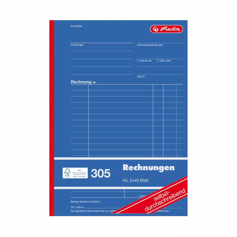 Herlitz factuurformulierenboeken A5 2-delig zelfdoorschrijvend, 4-pack 300003799