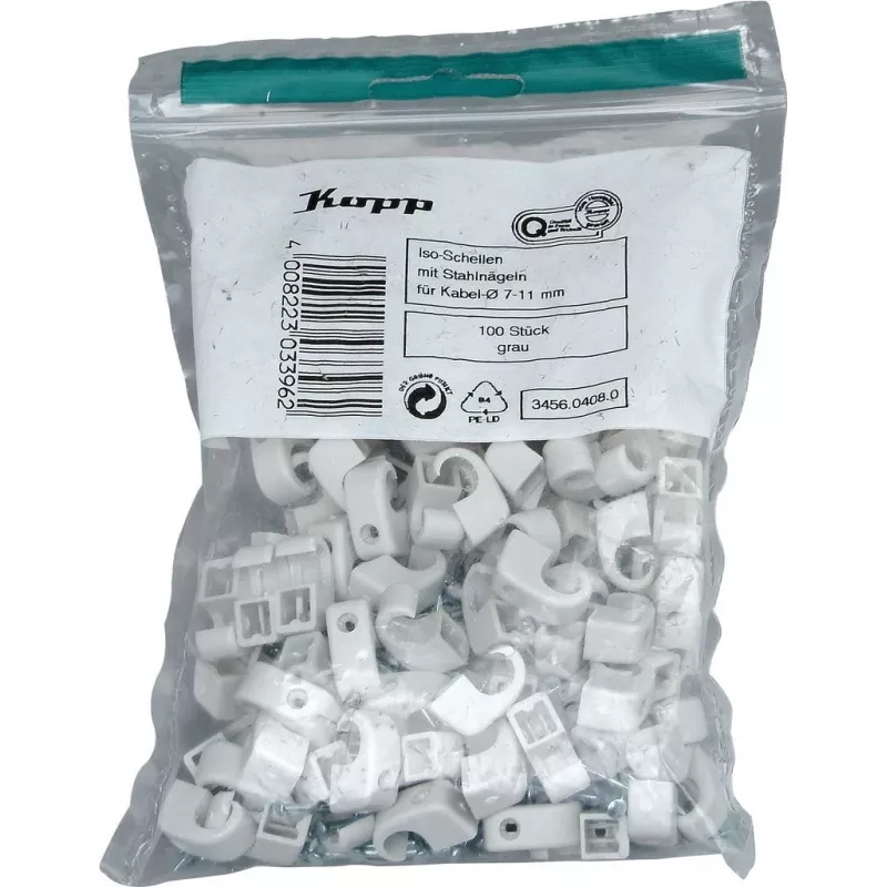 Kopp kabelklem met nagel, bundeldiameter 7-11 mm, grijs, 100 stuks 345604080