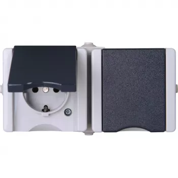 HEINRICH KOPP Schuko-stopcontact 2-voudig horizontaal, voorbedraad, opbouw IP44 grijs 16 A, 250 V (950655000)