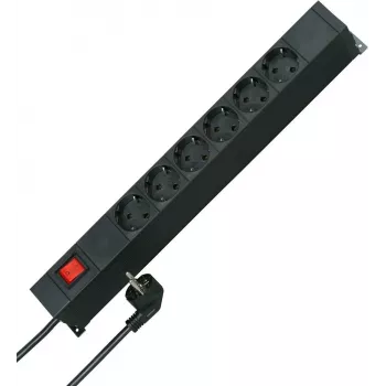 HEINRICH KOPP 19 inch Rack-Mount-stekkerdoos, 12 Schutzkontakt-stopcontacten (2x6), 2m kabel, zwart 931305010