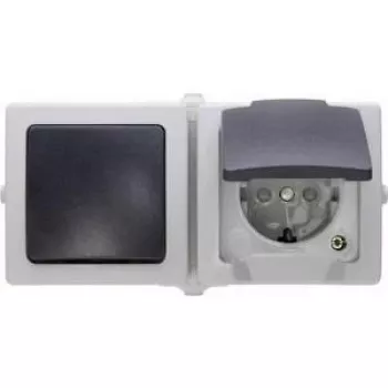 Kopp Nautic combinatie-eenheid, stopcontact met schakelaar en klepdeksel, grijs, IP44, opbouwmontage 138656001