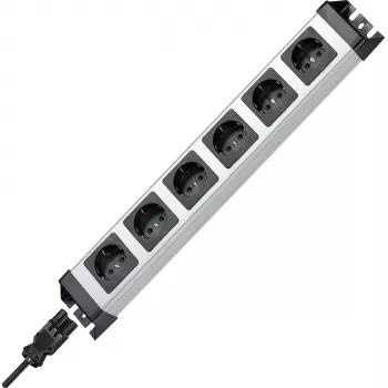 Kopp POWERversal 6-voudig stekkerdoos met GST18i-ingang, zonder schakelaar, zilver/zwart 2.29420012E8