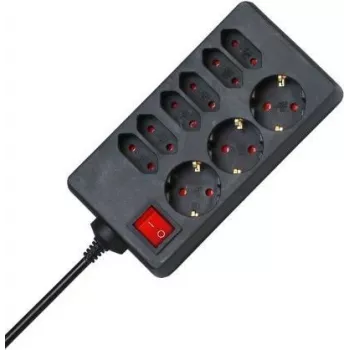 HEINRICH KOPP 9-voudig Schuko-verlengsnoer 1,4 m zwart/rood met verlichte schakelaar 129805005