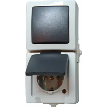 HEINRICH KOPP Nautic grijs combischakelaar en stopcontact met klepdeksel, IP44, 250 V, 16 A 138556008