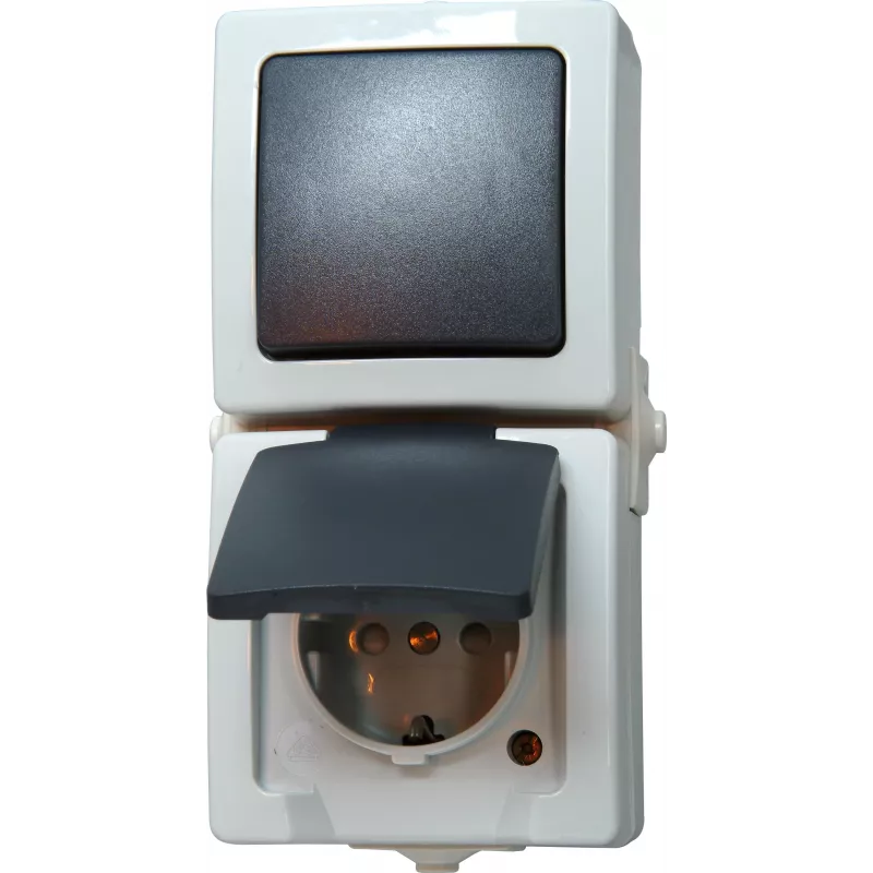 HEINRICH KOPP Nautic grijs combischakelaar en stopcontact met klepdeksel, IP44, 250 V, 16 A 138556008