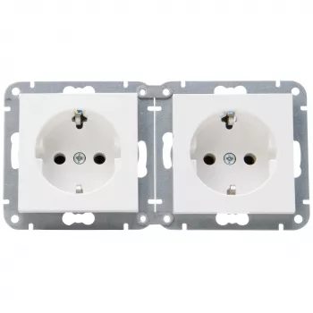 HEINRICH KOPP HK07 KombiQuick 2-voudig horizontale inbouw Schuko-stopcontact, zuiverwit (RAL 9010), kinderveilig, 16 A, 250 V, snelklemmen, halogeenvrije thermoplast 133829004