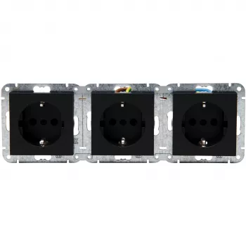 HEINRICH KOPP HK07 KombiQuick 3-voudig inbouw stopcontact met randaarde, horizontaal, zwart, 16 A, 250 V, IP20, schroefklemmen, zonder kinderbeveiliging 133350001