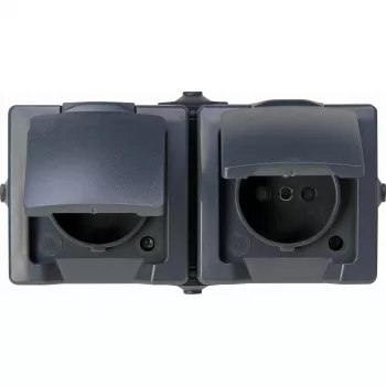 Heinrich Kopp NAUTIC randaardecontactdoos 2-voudig, horizontaal, verhoogde aanraakbeveiliging, IP44, antraciet (137115006)