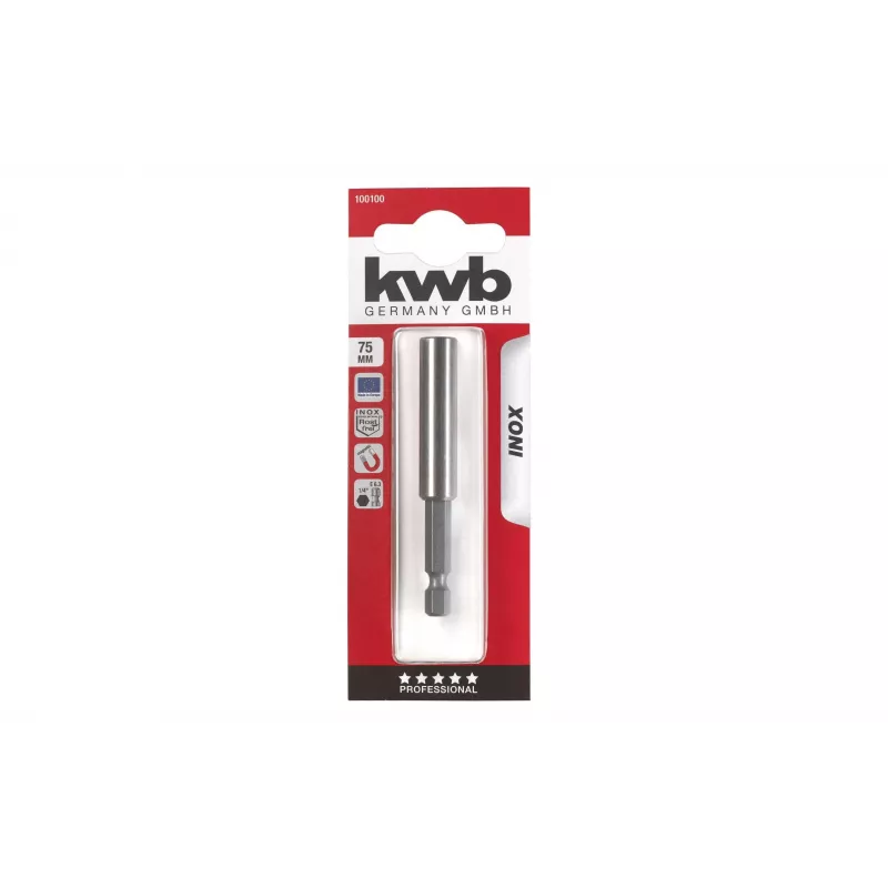 kwb INOX bithouder met RVS-huls, 1/4 inch, magnetisch, 60 mm 100100