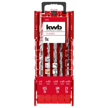 kwb 109154 steenborenset, 9-delig, 4/6/8 mm, hardmetaal, DIN 8039