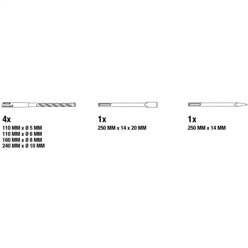kwb 109166 SDS-Plus hardmetalen beitelset, 6-delig, 5/6/8/10 mm