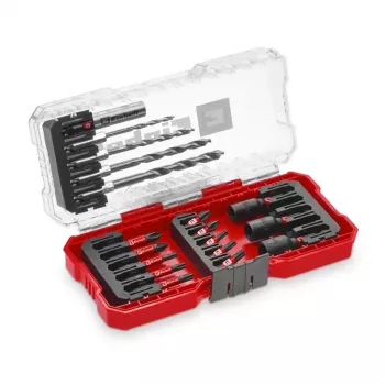 Einhell 1/4 inch (6,3 mm) dopsleutel- en bit-set, 18-delig, chroom-vanadiumstaal, magnetische bithouder, kunststofkoffer 108709