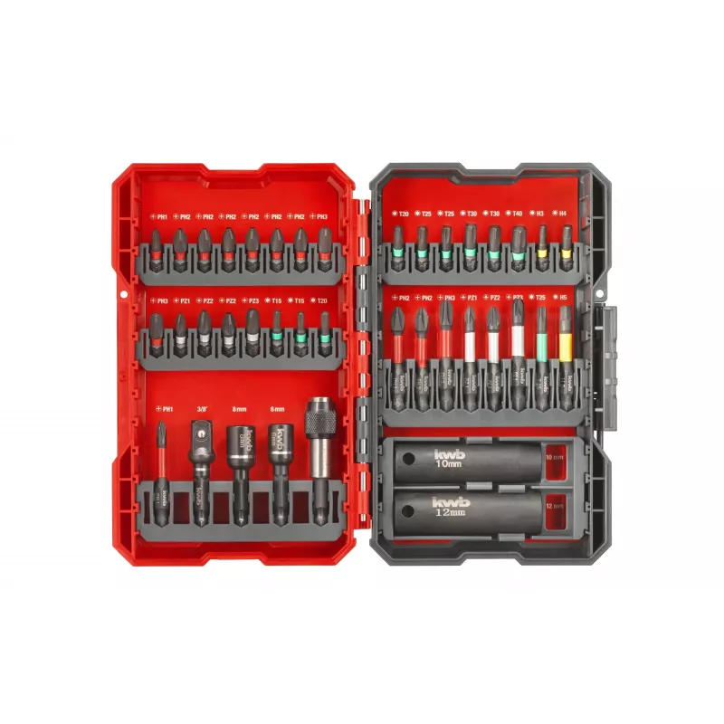 kwb 109010 bit-set, 39-delig, S2-staal-bits, 1/4 inch zeskantschacht, magnetische snelwisselhouder, kleurgecodeerd