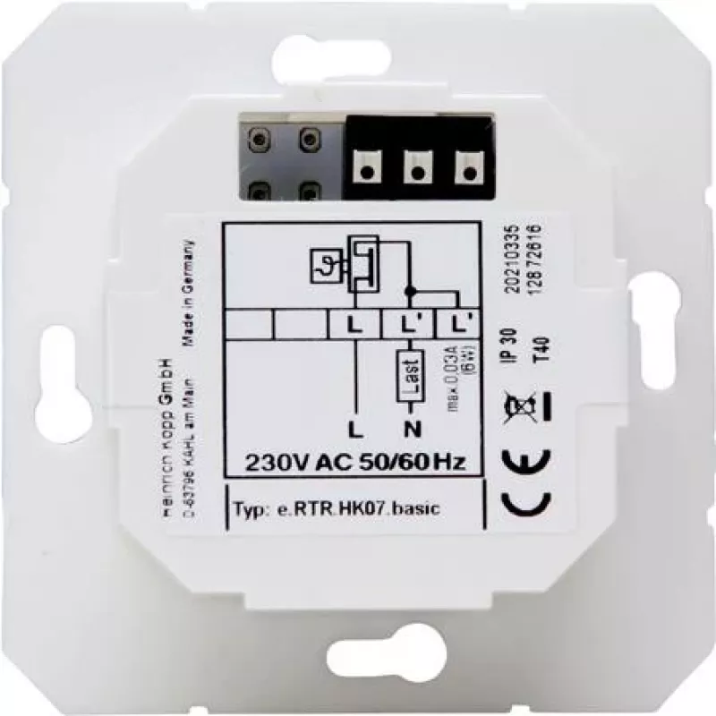 HEINRICH KOPP HK07 Basic elektronische ruimtethermostaat, 230V, 50Hz, 0°C tot 40°C, IP20, zuiver wit 296529003
