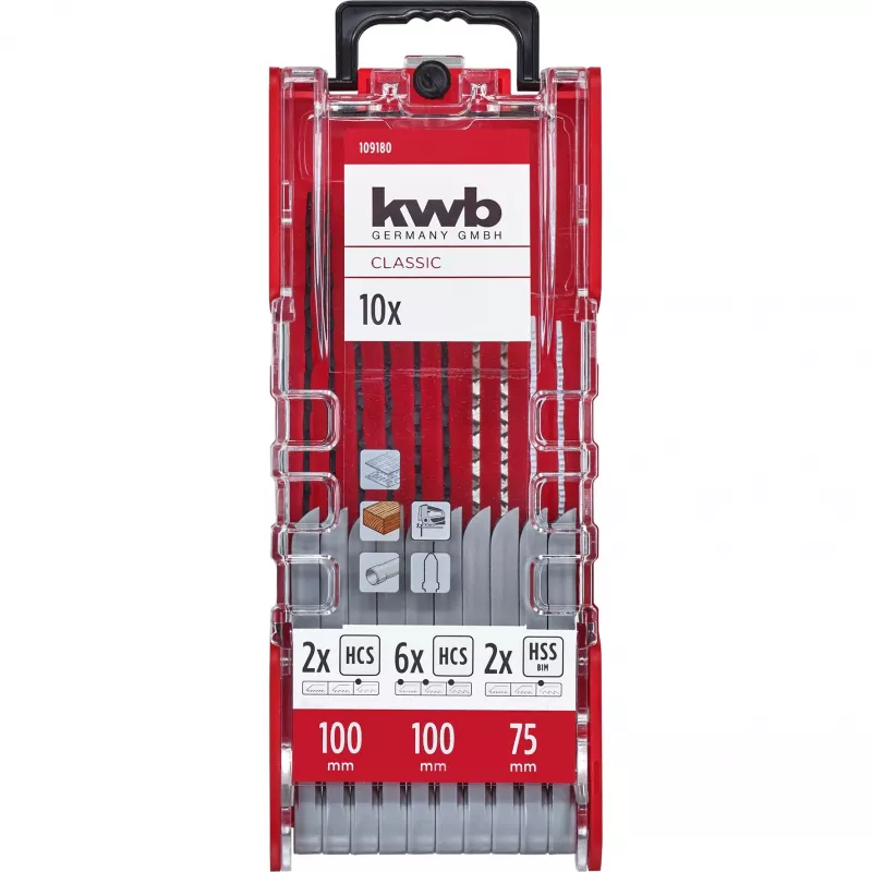 kwb 109180 decoupeerzaagbladen-set, 10-delig, T-schacht, hout/metaal/kunststof